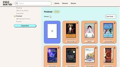 A list of 8 finished books in a Pagebound Library with their covers, including Starling House by Alix E. Harrow and Heated Rivalry by Rachel Reid.